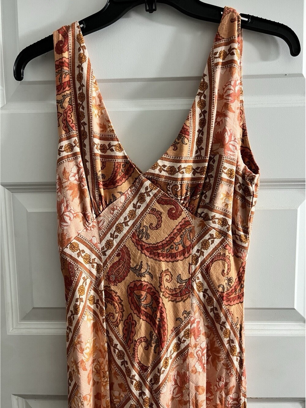 Paper Heart Maxi Dress Women Sz S Warm Floral Paisley Linen Blend Dress Boho - Picture 2 of 8